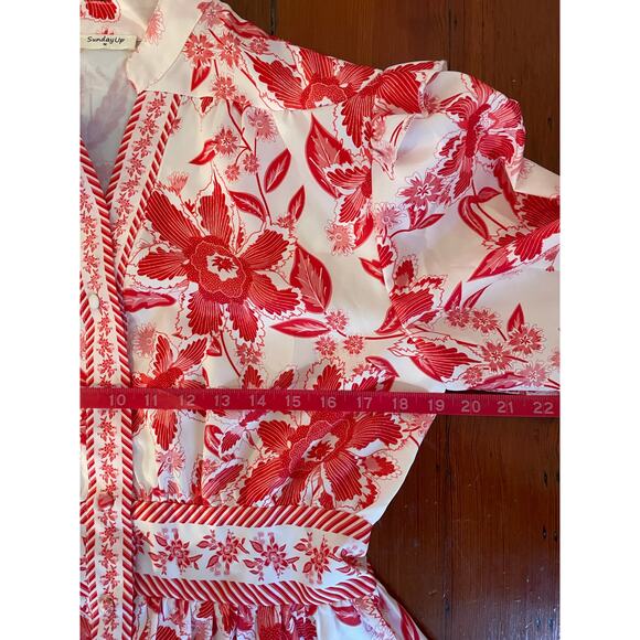 SundayUp Floral Long Sleeve Fit & Flare Mini Dress Women Size M Boho Cottagecore - Picture 4 of 9